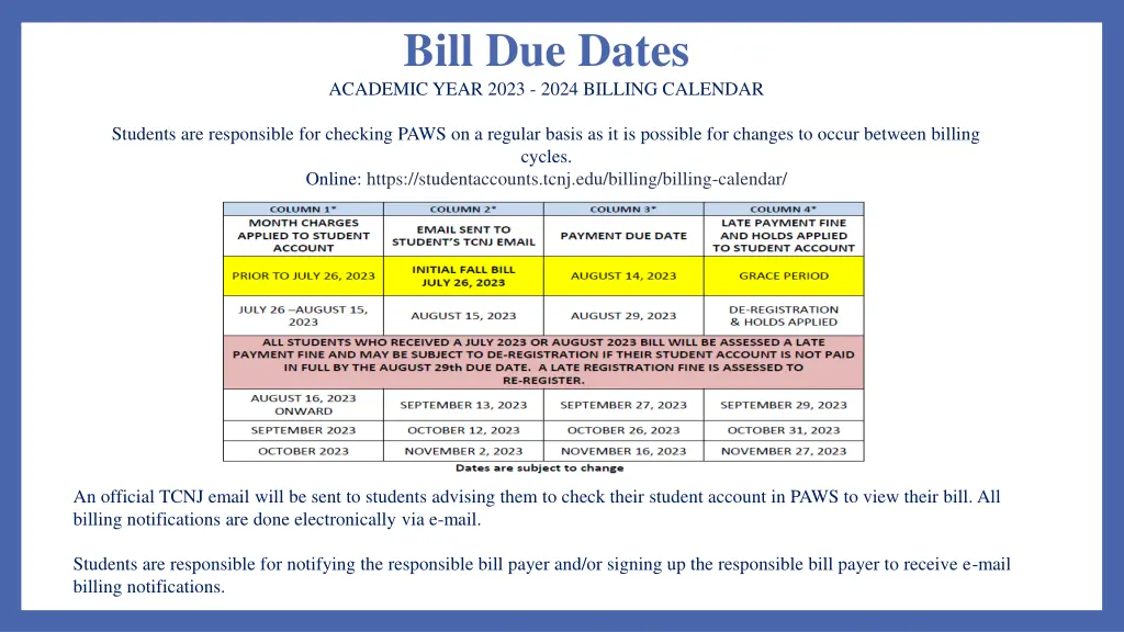 bill due dates academic year 2023 2024 billing