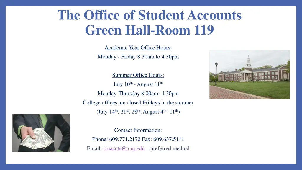 the office of student accounts green hall room 119