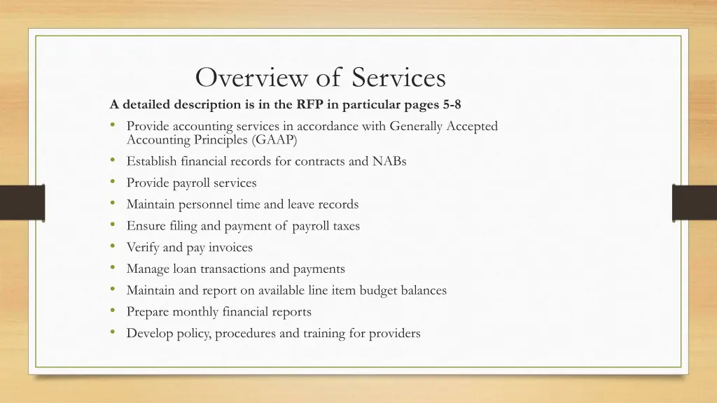 overview of services