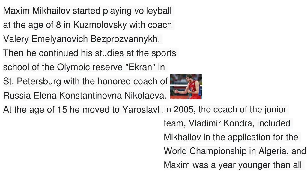 maxim mikhailov started playing volleyball