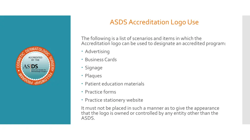 asds accreditation logo use