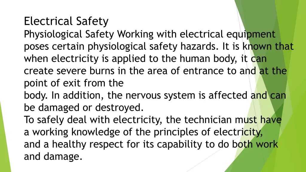 electrical safety physiological safety working