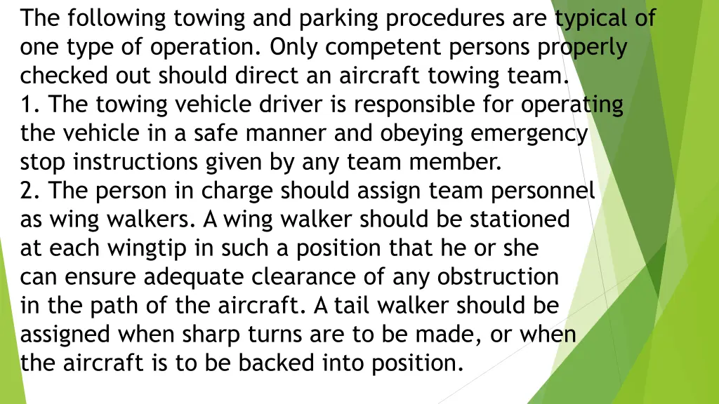 the following towing and parking procedures