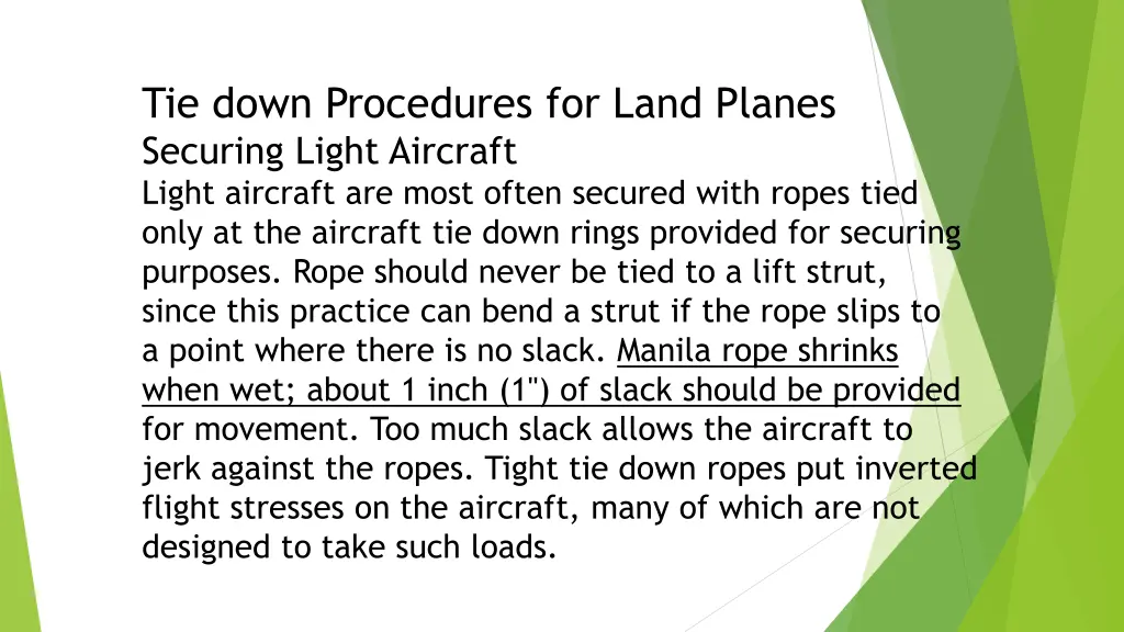 tie down procedures for land planes securing