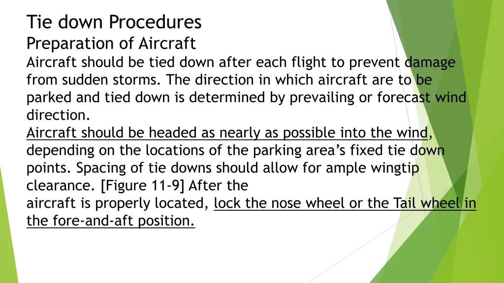 tie down procedures preparation of aircraft