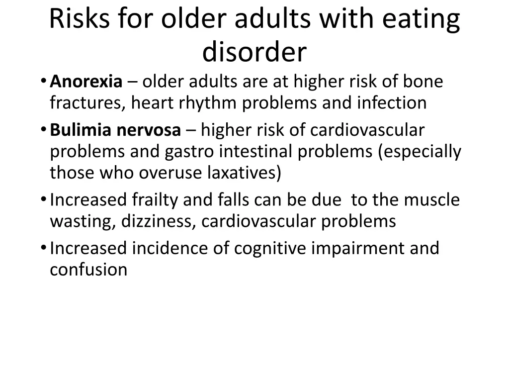 risks for older adults with eating disorder