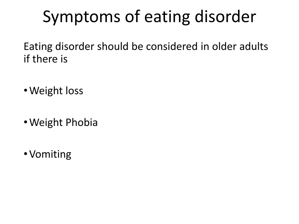 symptoms of eating disorder