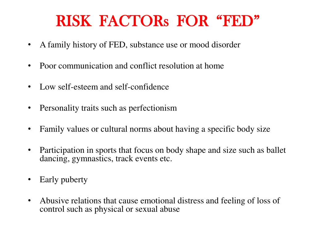 risk factors for fed risk factors for fed