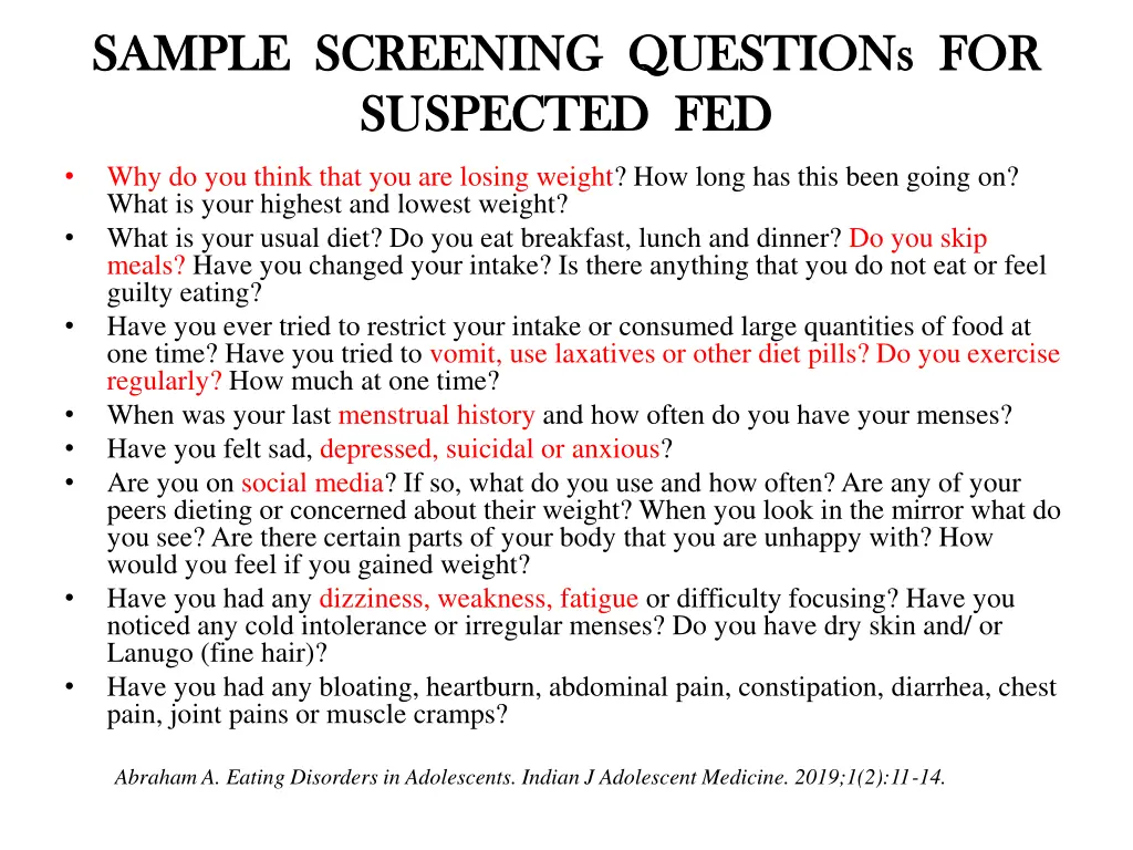 sample screening questions for sample screening