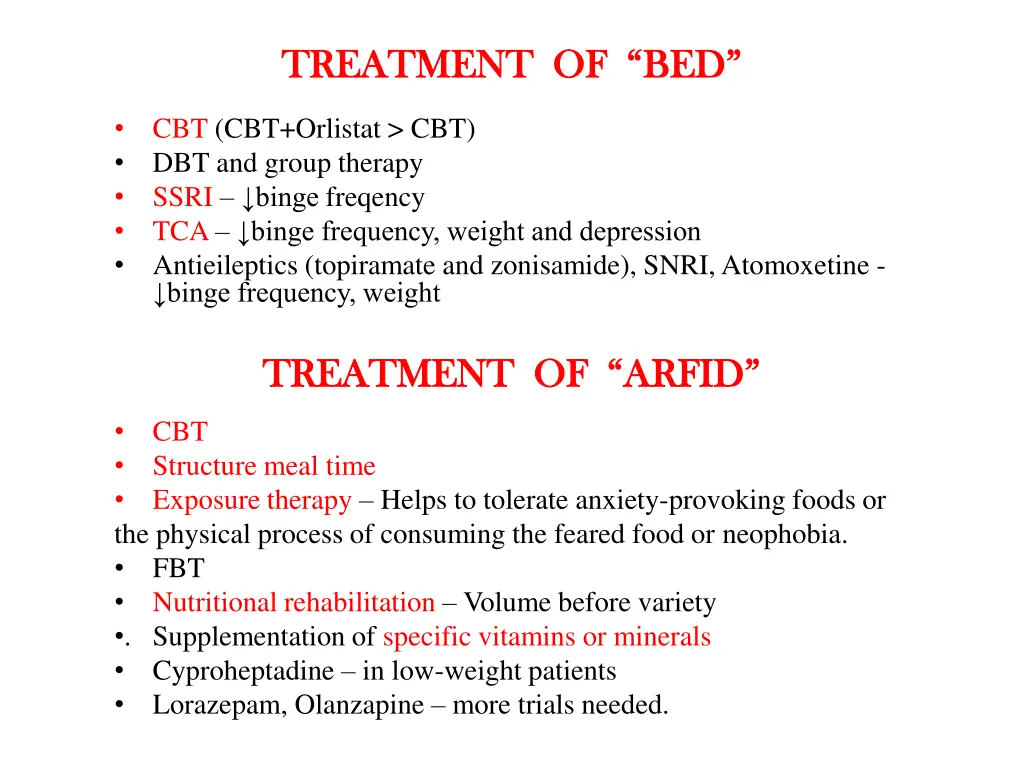 treatment of bed treatment of bed