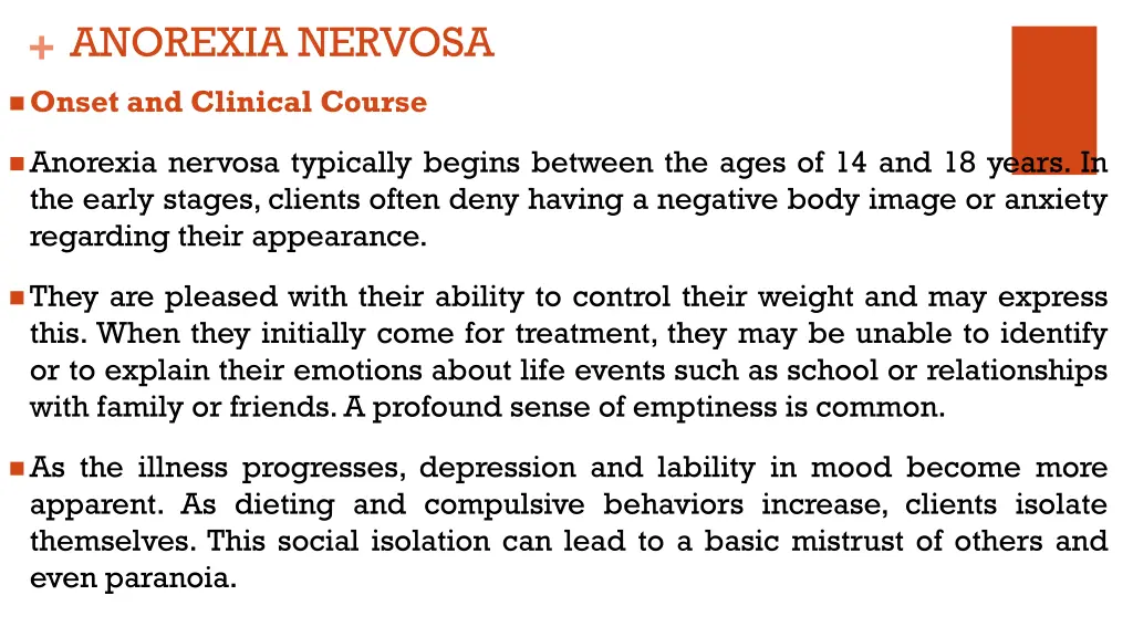 anorexia nervosa onset and clinical course