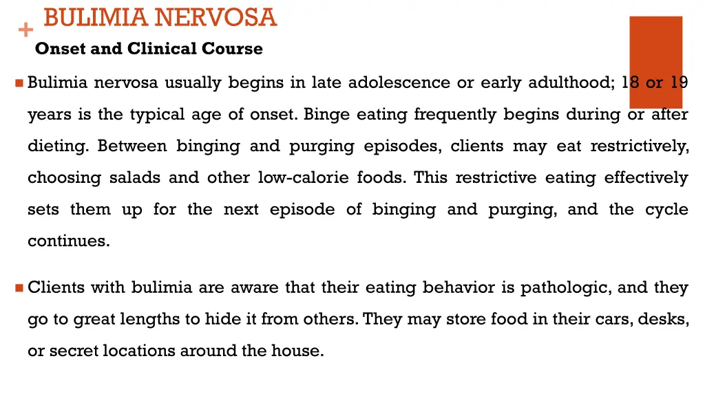 bulimia nervosa onset and clinical course