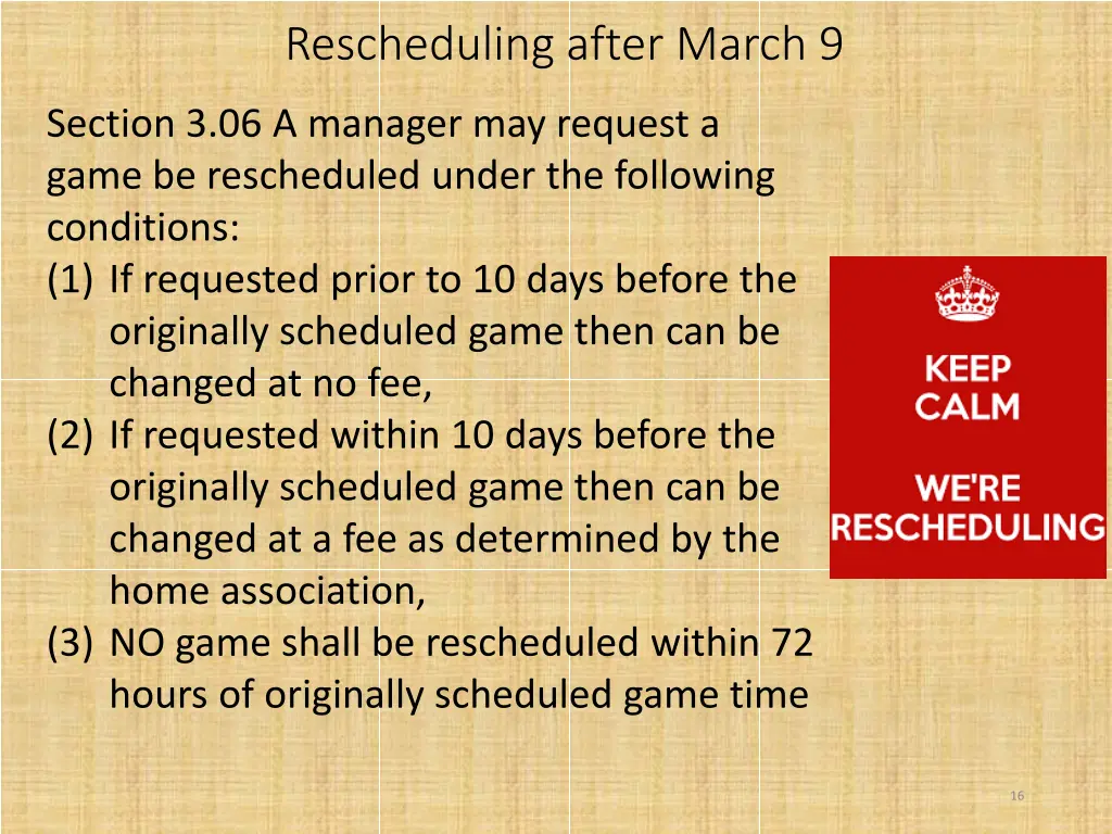 rescheduling after march 9