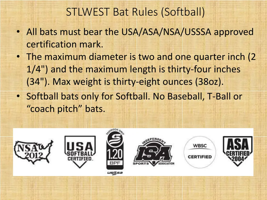 stlwest bat rules softball