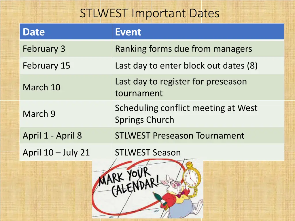 stlwest important dates