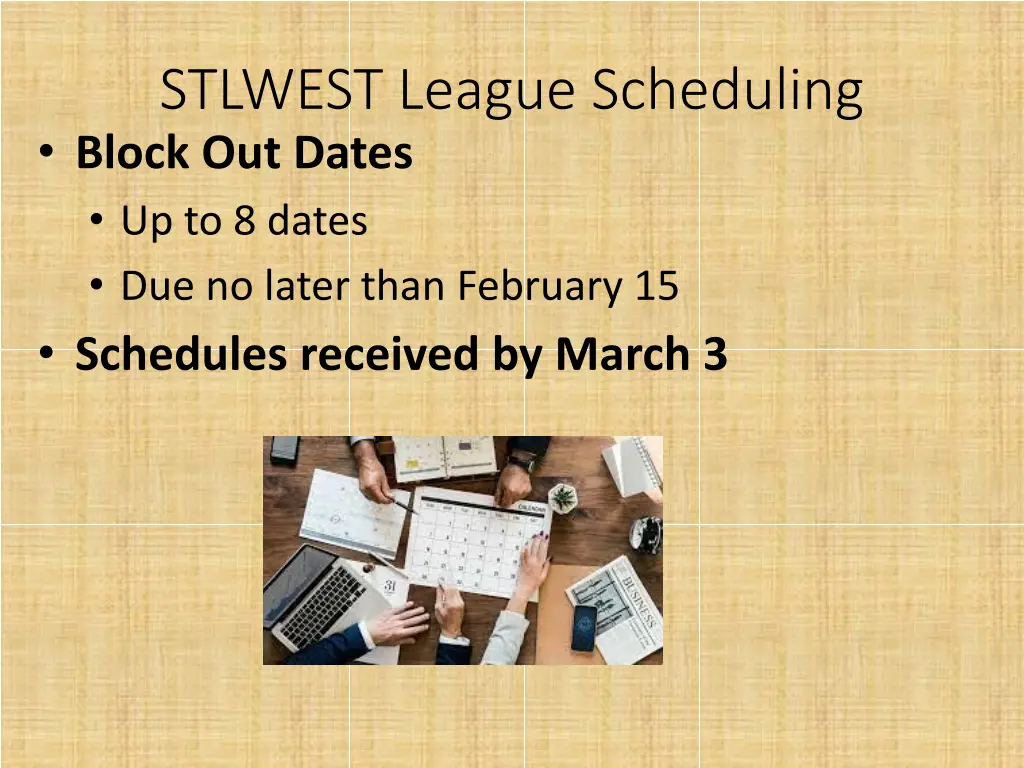 stlwest league scheduling block out dates