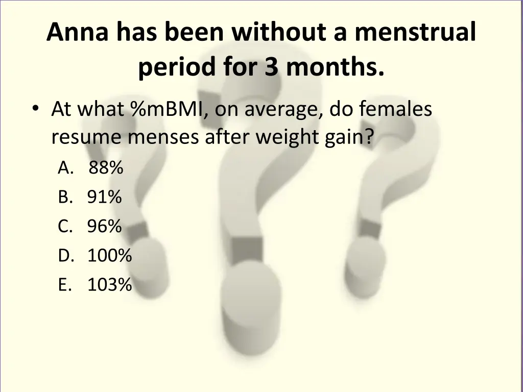 anna has been without a menstrual period