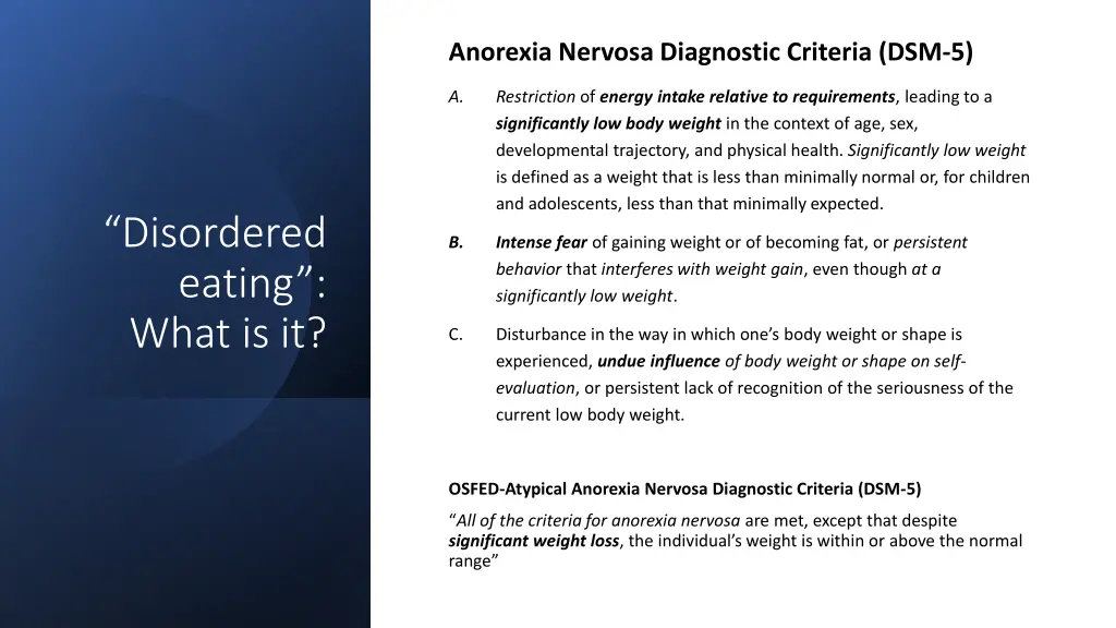 anorexia nervosa diagnostic criteria dsm 5