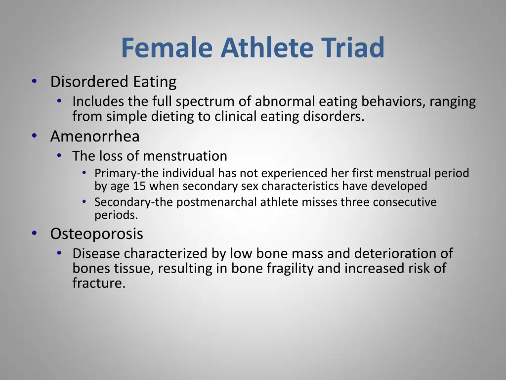 female athlete triad disordered eating includes