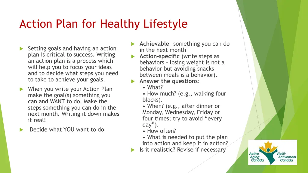 action plan for healthy lifestyle