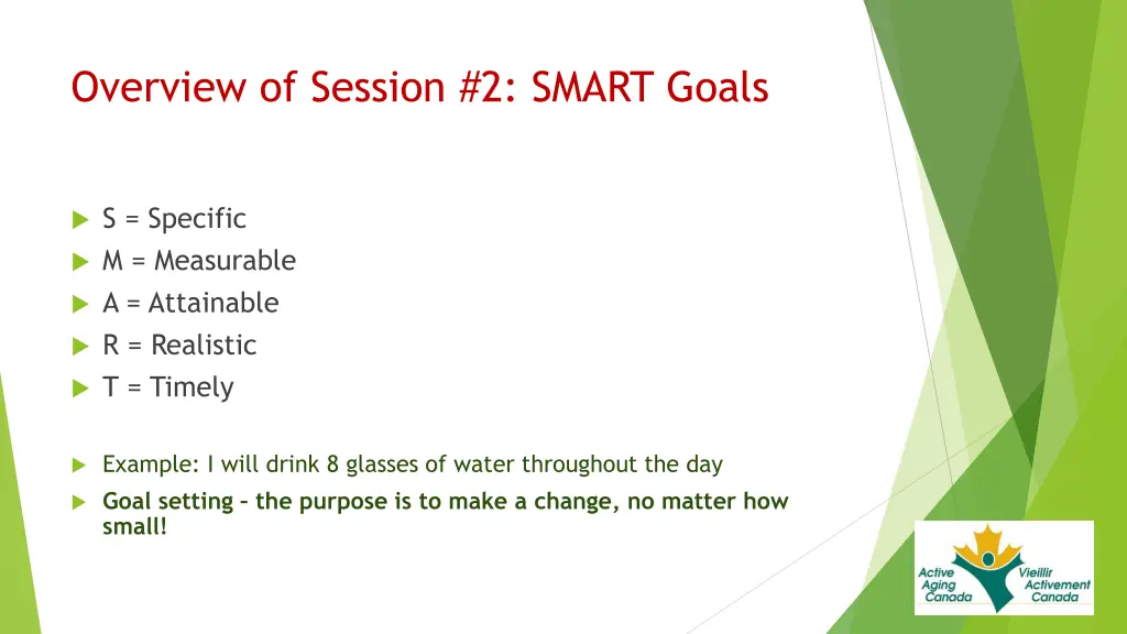 overview of session 2 smart goals