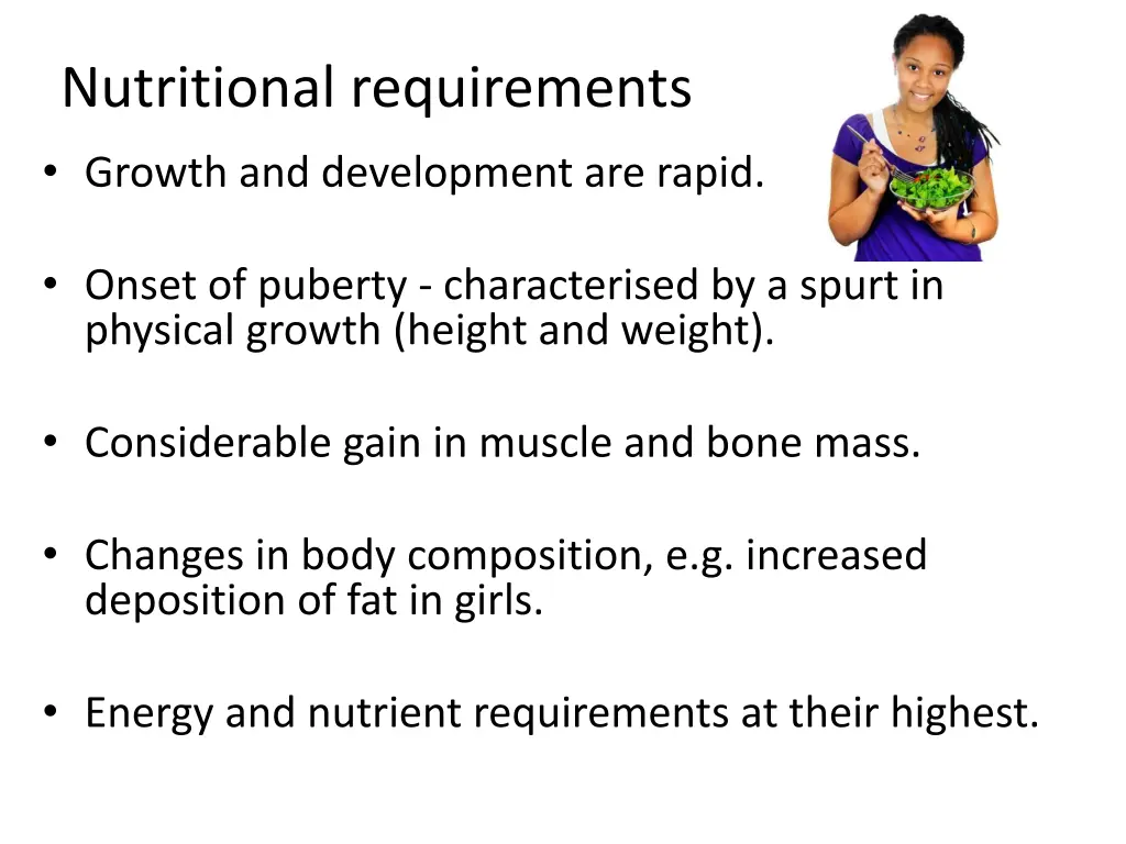 nutritional requirements growth and development