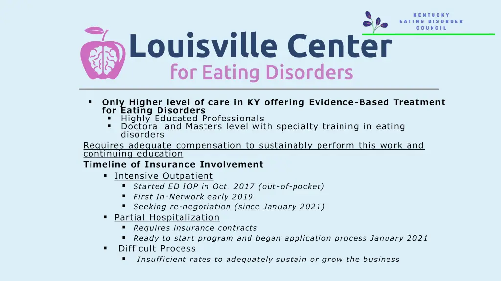 only higher level of care in ky offering evidence