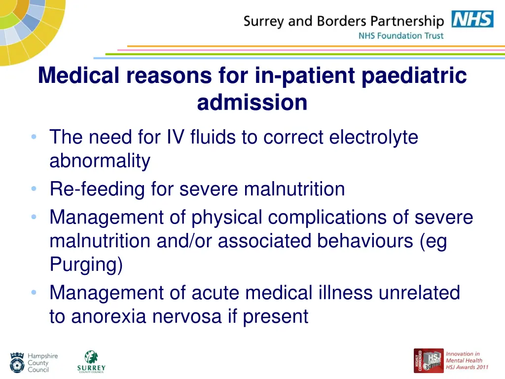 medical reasons for in patient paediatric