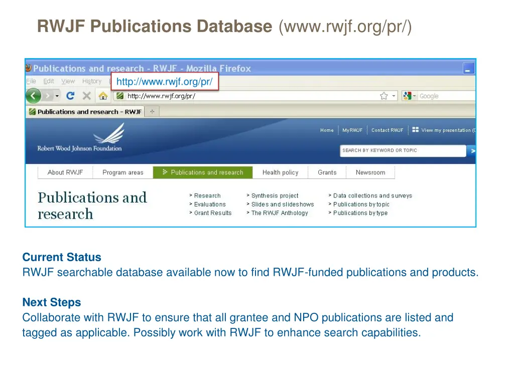 rwjf publications database www rwjf org pr