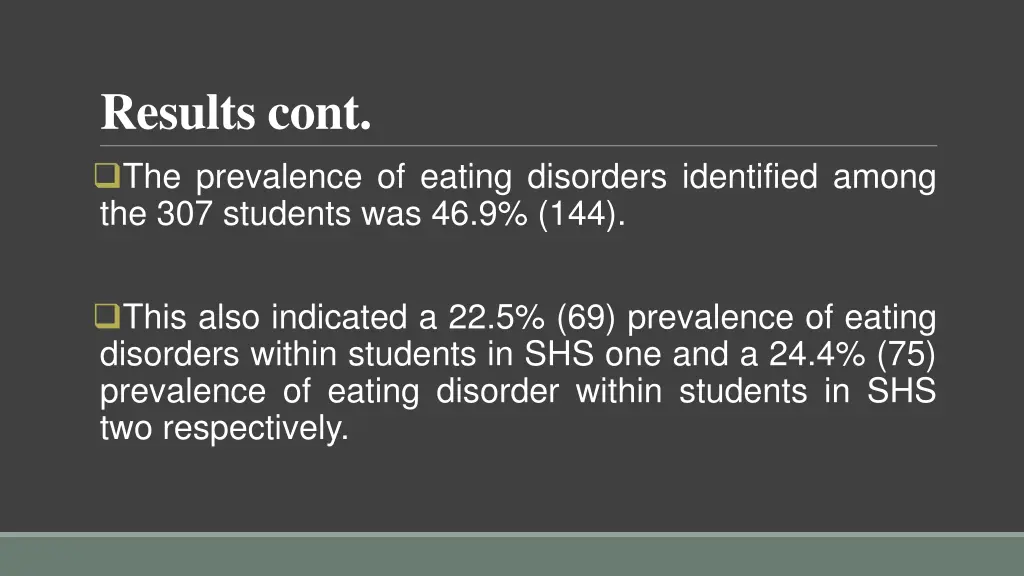 results cont the prevalence of eating disorders