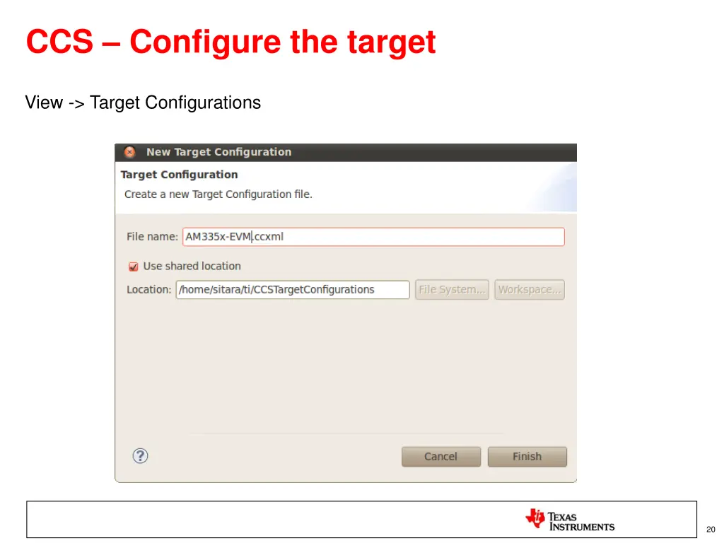 ccs configure the target