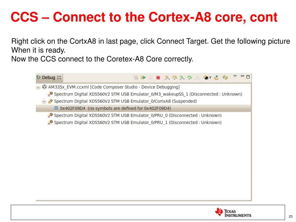 ccs connect to the cortex a8 core cont