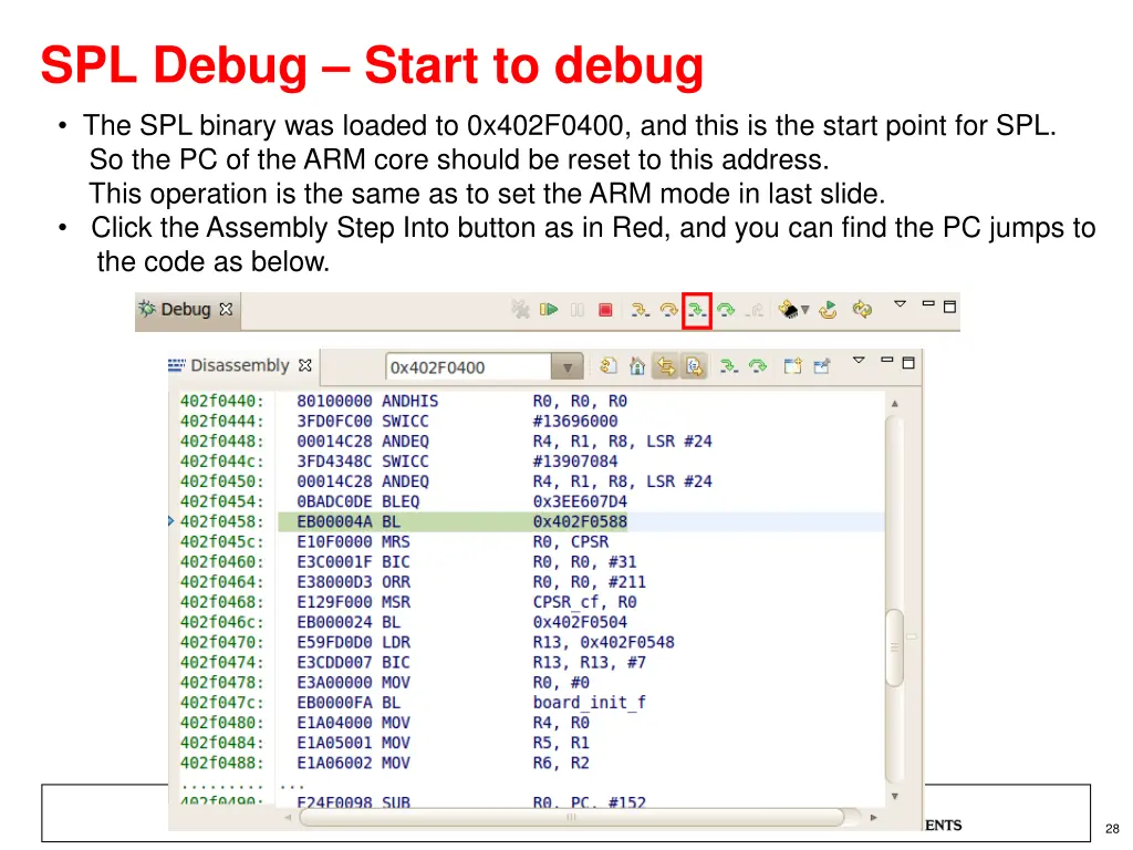 spl debug start to debug the spl binary