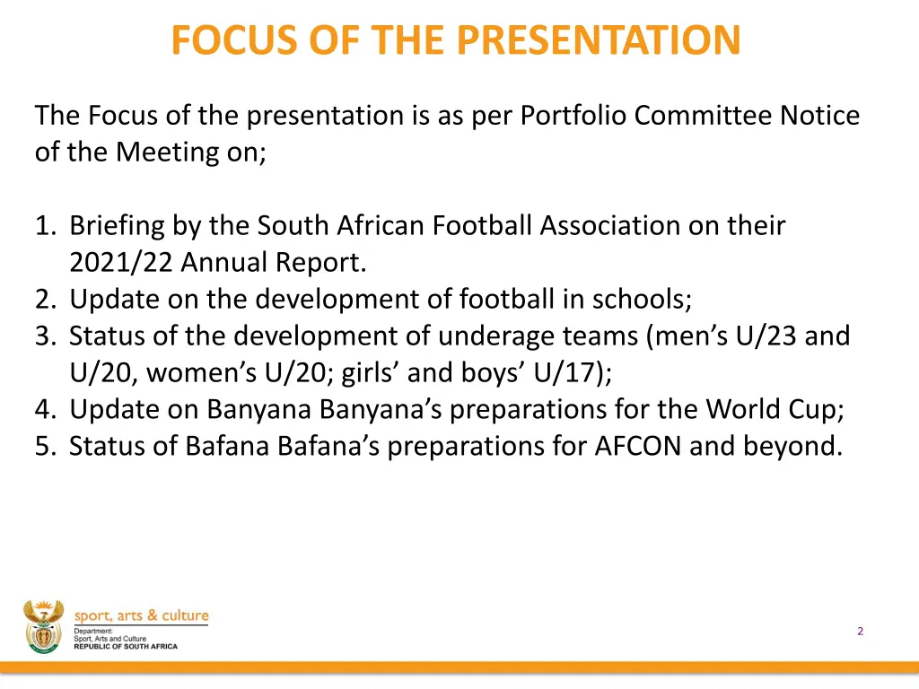 focus of the presentation
