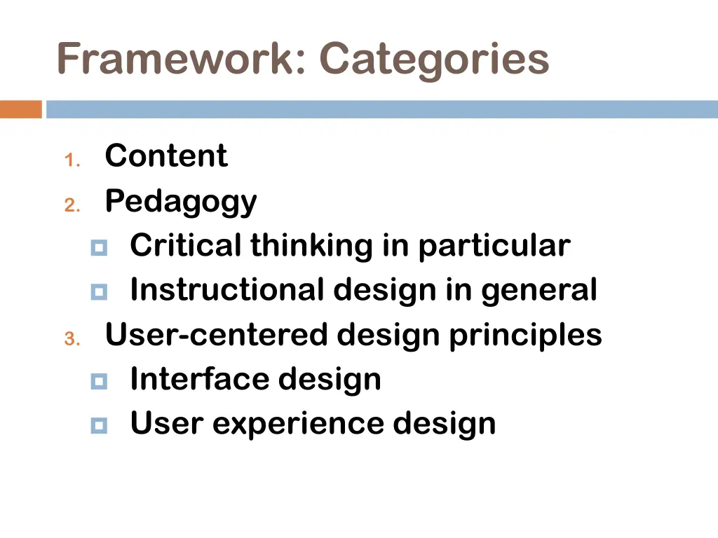 framework categories