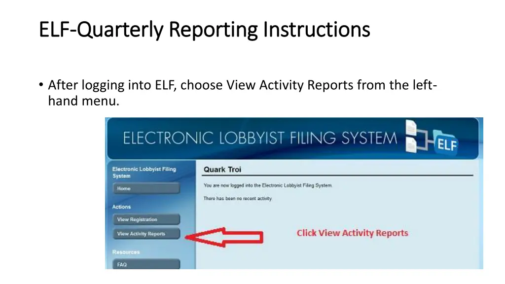 elf elf quarterly reporting instructions