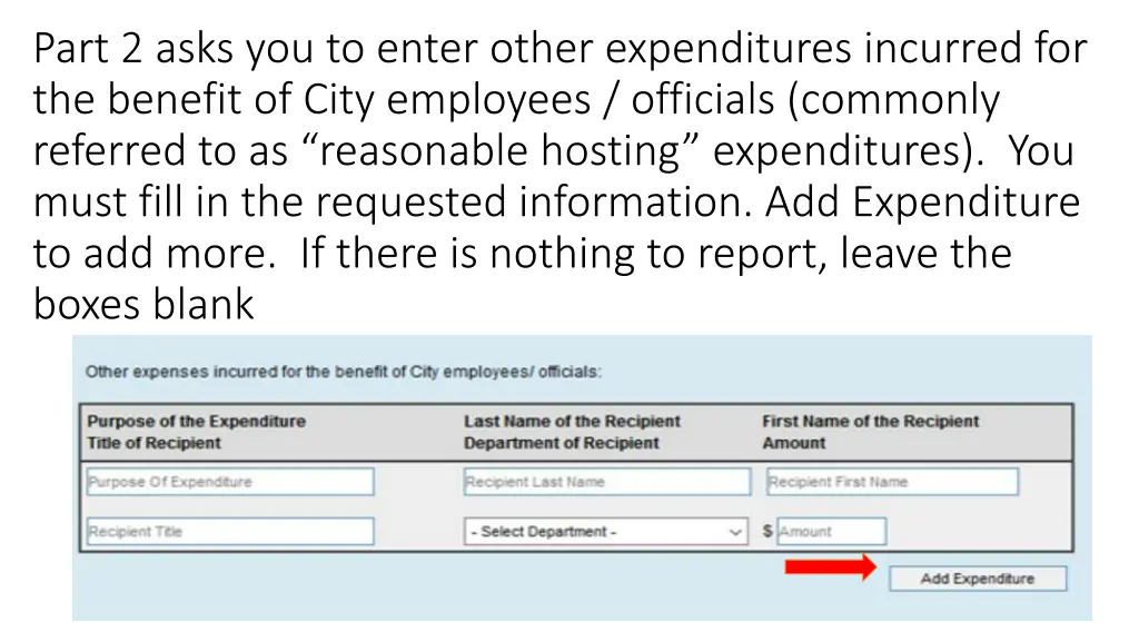 part 2 asks you to enter other expenditures