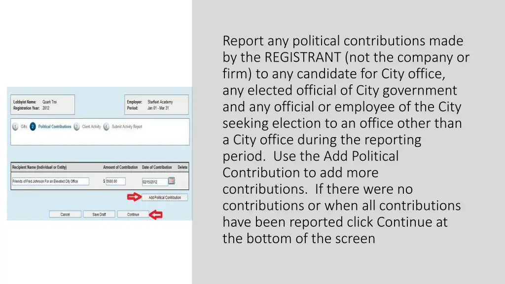 report any political contributions made