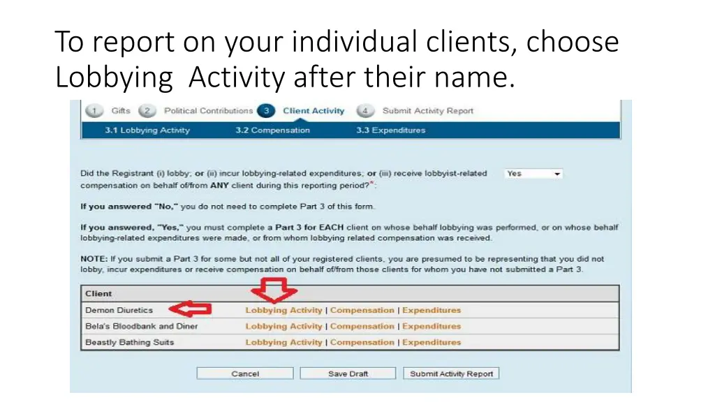 to report on your individual clients choose