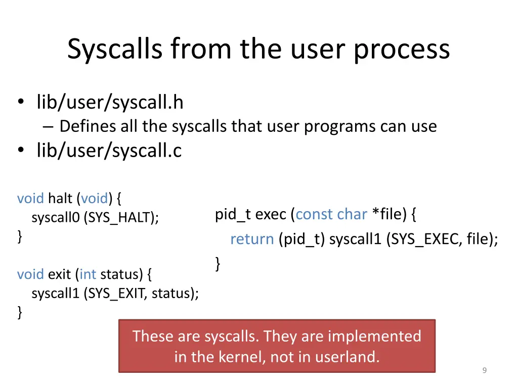 syscalls from the user process