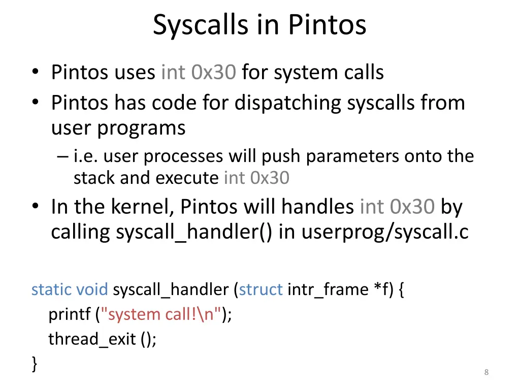 syscalls in pintos