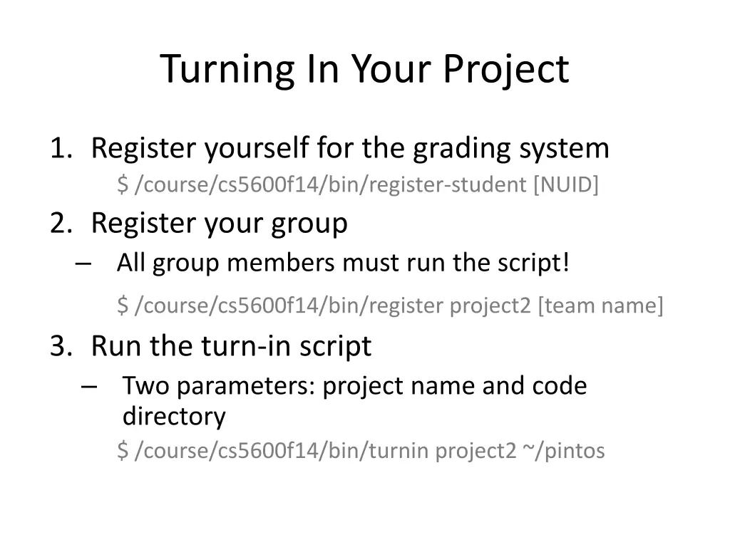 turning in your project