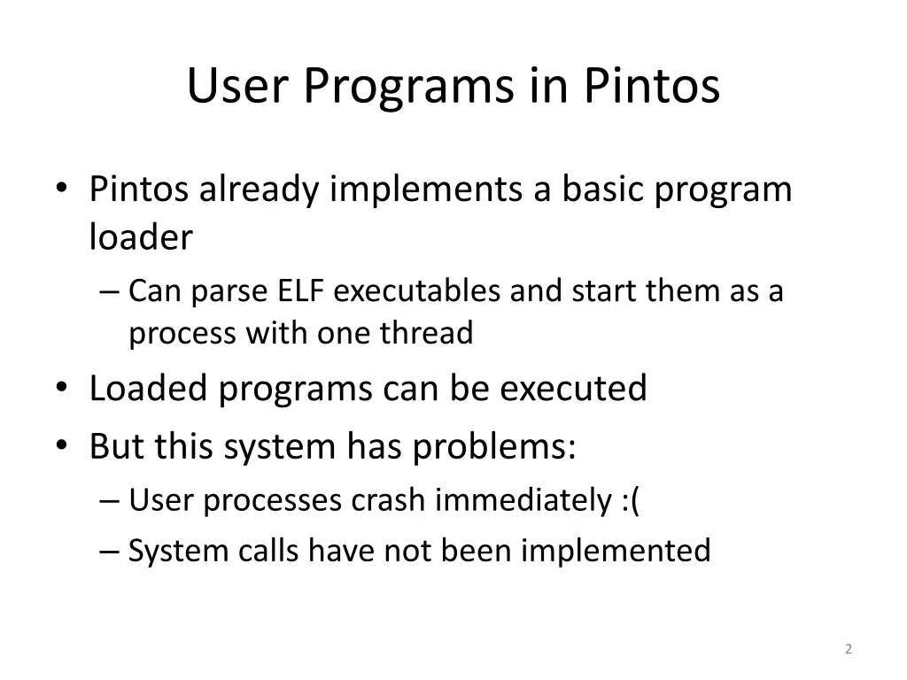 user programs in pintos