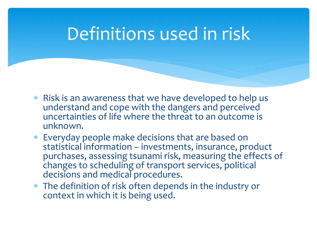 definitions used in risk