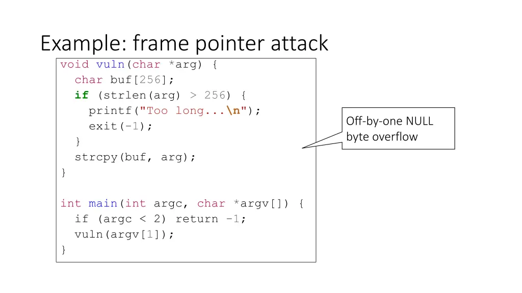 example frame pointer attack void vuln char