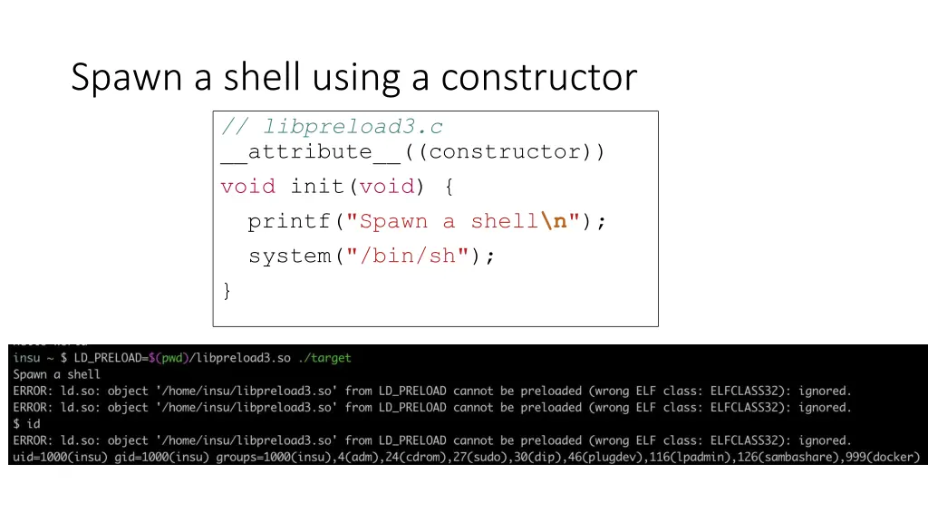 spawn a shell using a constructor