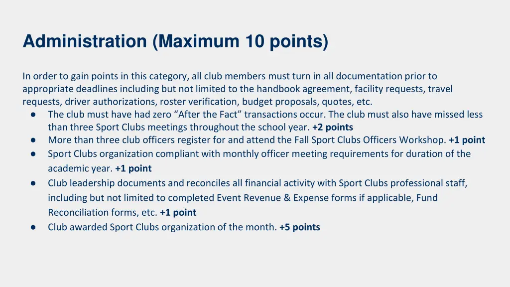 administration maximum 10 points