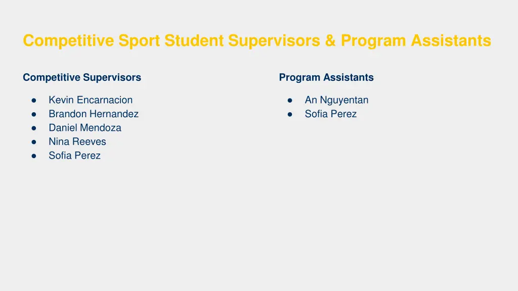 competitive sport student supervisors program