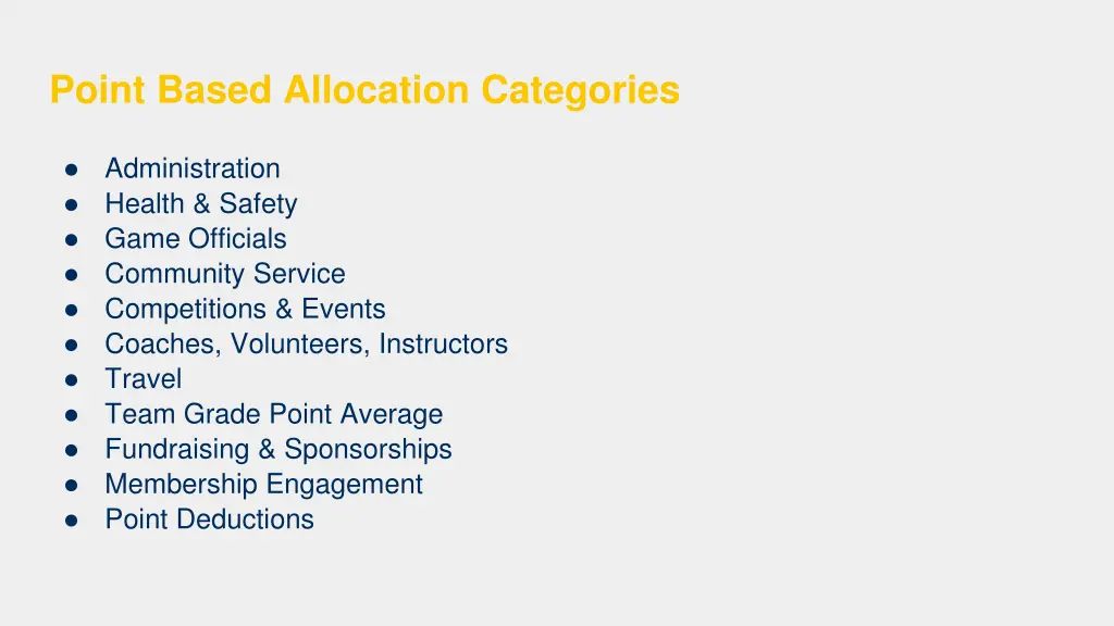 point based allocation categories