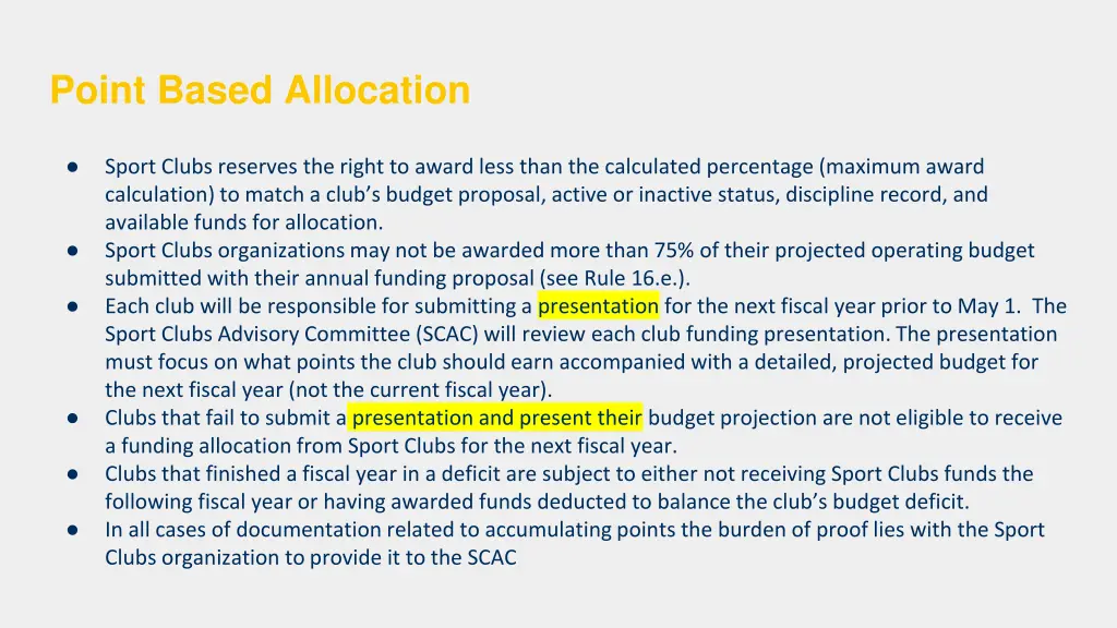 point based allocation